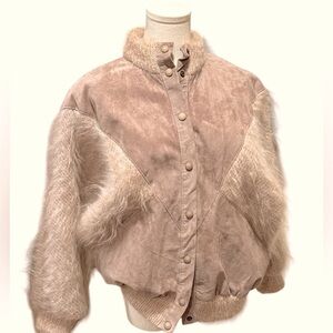 Vintage 80s Mohair Wool Oversized Tan Eyelash Jacket Womens Small Jinx Senior